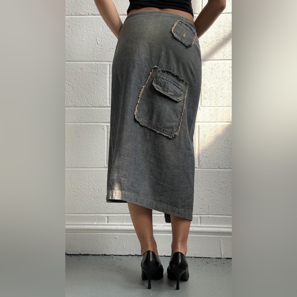 Cop Copine Vintage Y2K Denim Wrap Midi Skirt As Seen On Bella Hadid size Medium - Picture 7 of 16